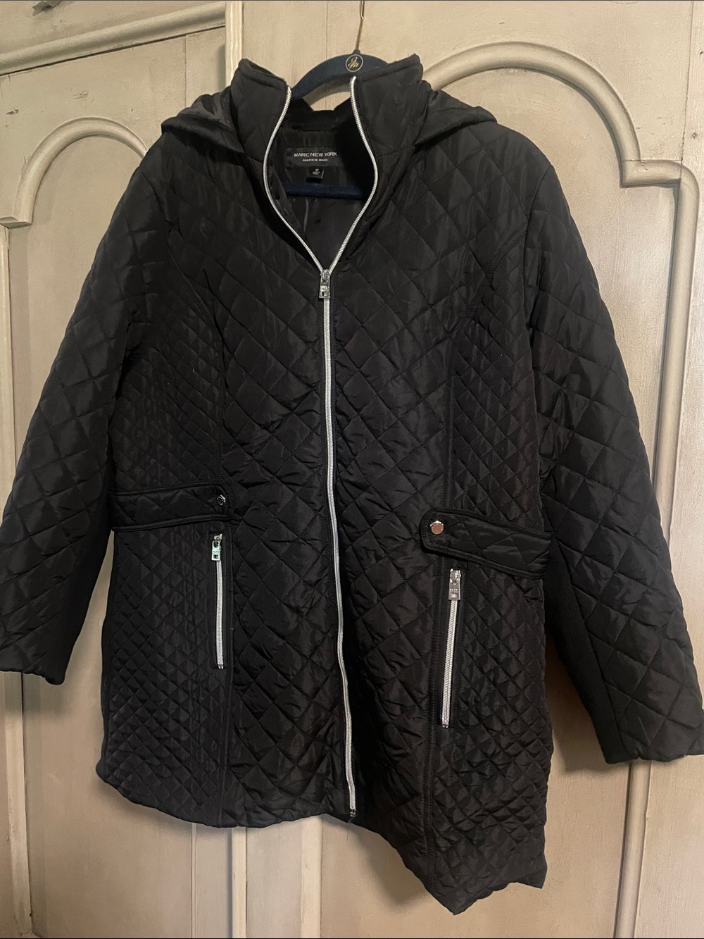Marc Jacobs Black Quilted Hooded Puffer Coat with Contrast Zippers
